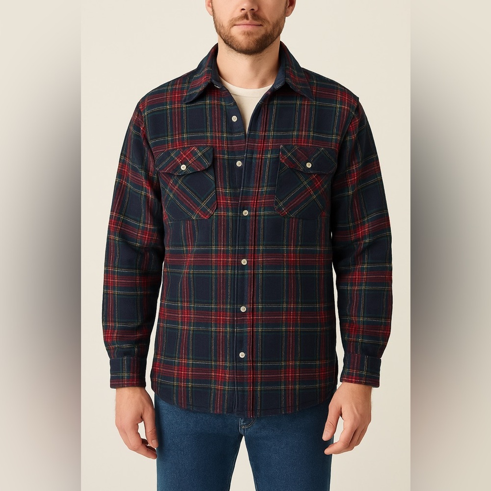Woodland Vintage Plaid Wool Blend Quilted Shirt Jacket Men’s Small